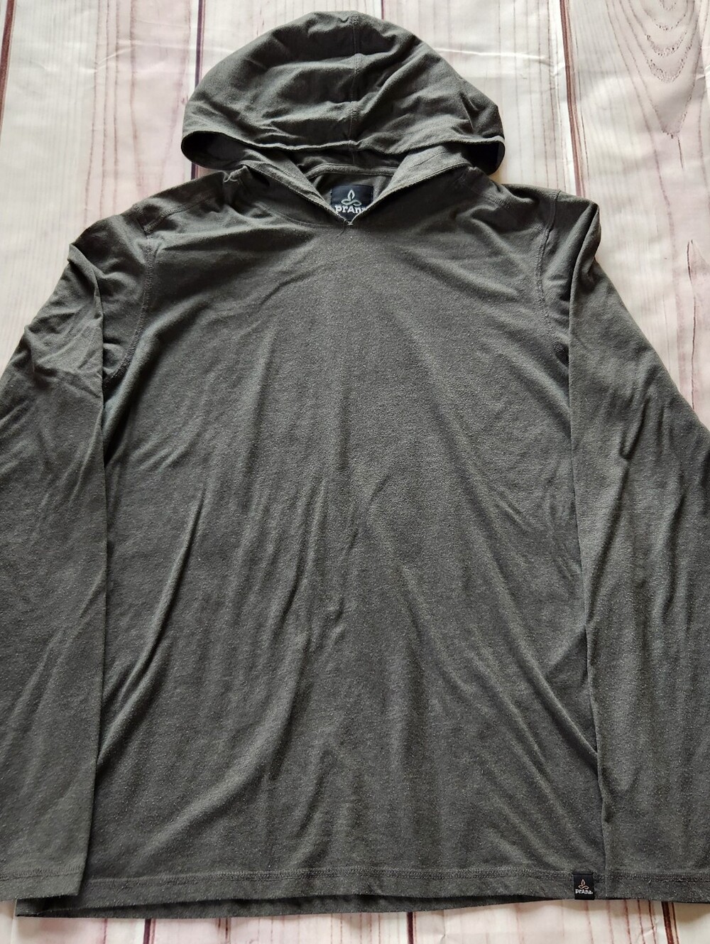Prana Long Sleeve Shirt Hoodie Heather Charcoal Grey | Men's Size L - Picture 3 of 9